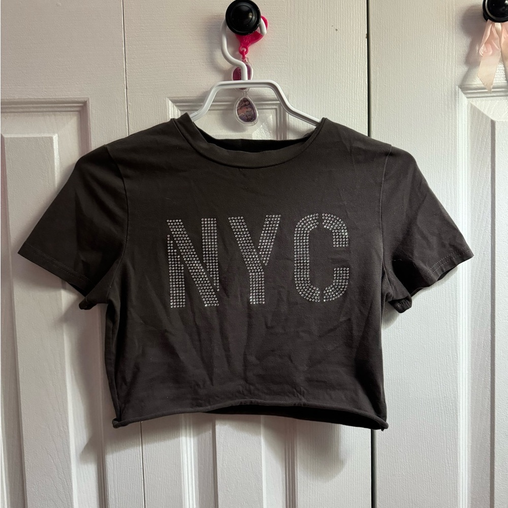 NYC rhinestone cropped tee